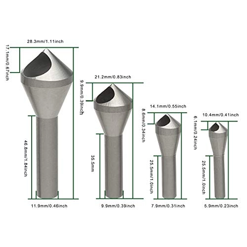Countersink Chamfer Tool - High Speed Steel HSS (4241) 4pcs 2-5mm,5-10mm, 10-15 mm, 15-20mm