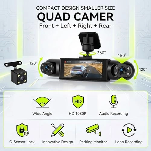360° 4 Channel Dash Cam - 1080P+3*480P