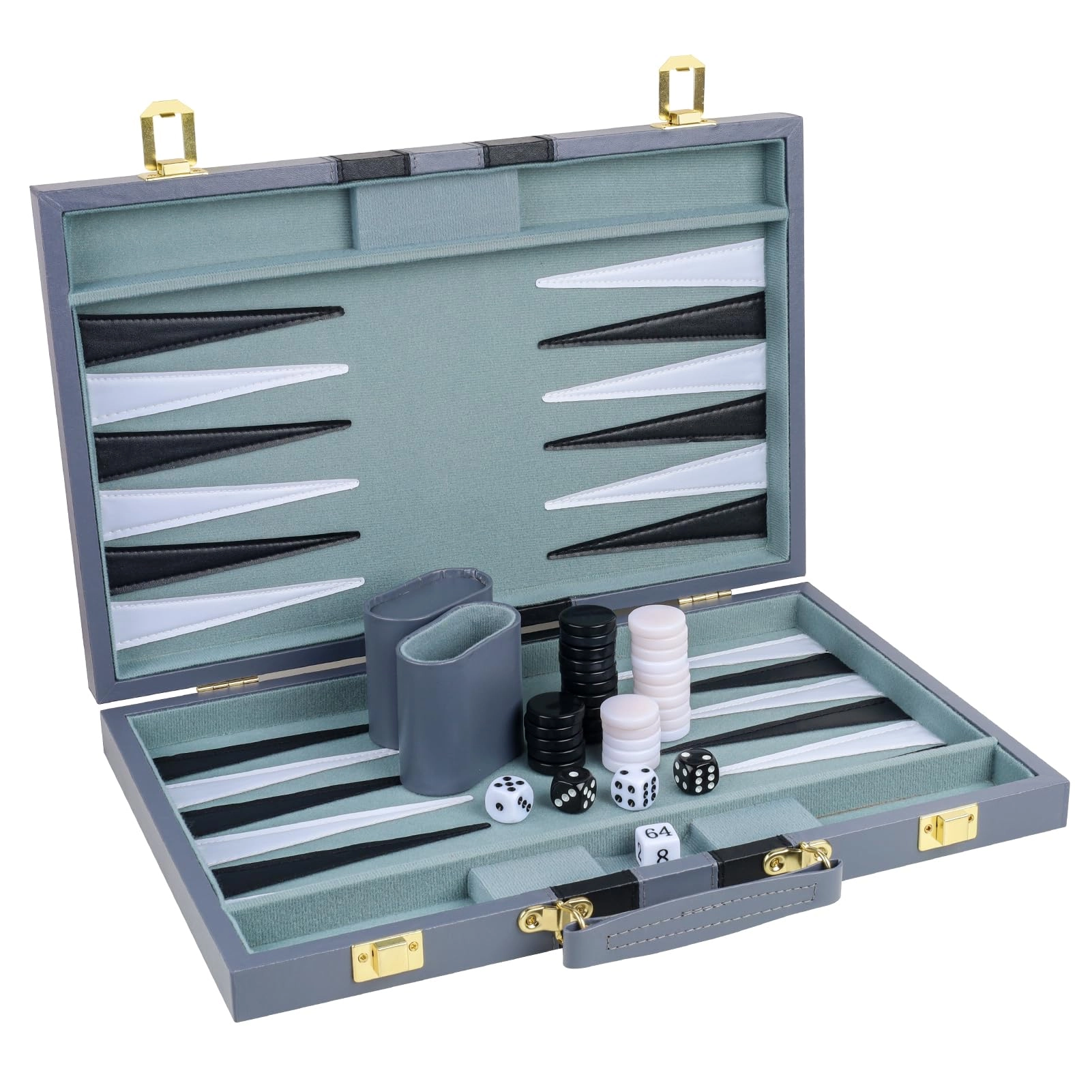 Backgammon Set - PU Leather Case Grey