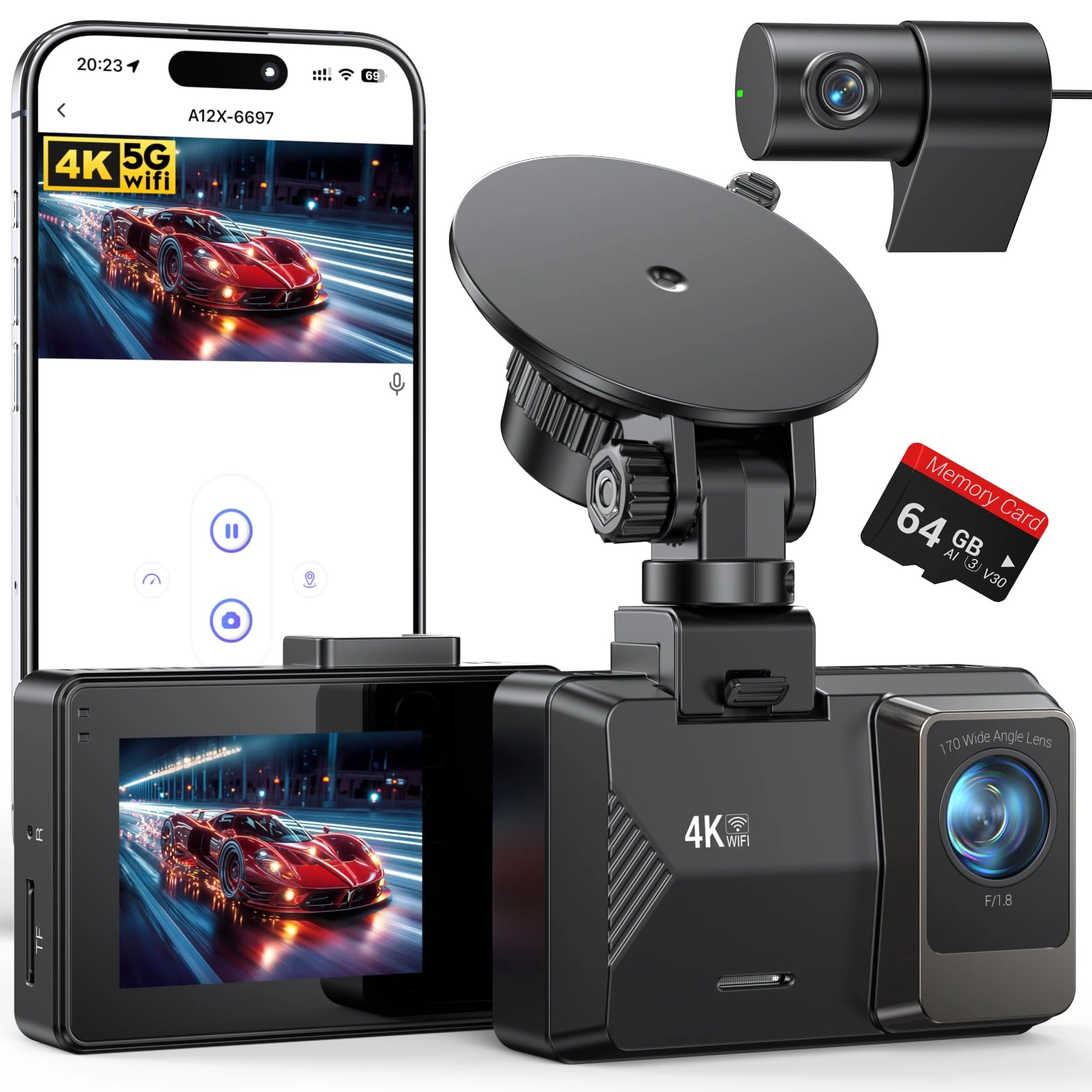 GOODTS A12 - 4K(30fps) Front Camera + 1080P(25fps) Rear Camera