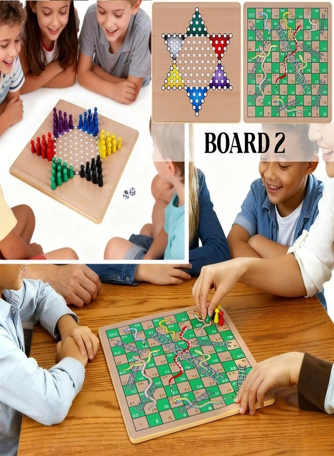 5-in-1 Wooden Board Game - 2 Reversible Boards Portable