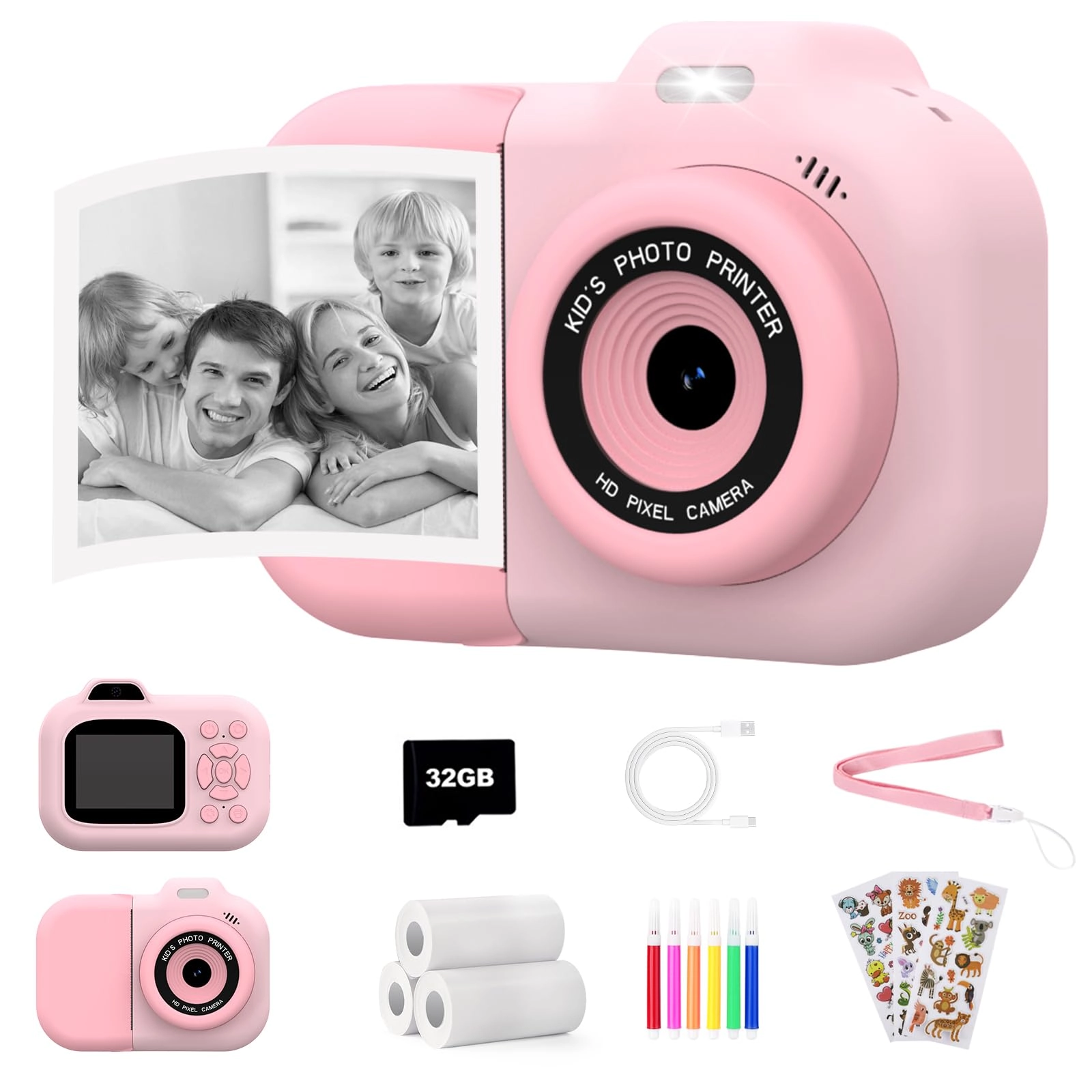 Kids Camera Instant Print - 1080P Dual-Lens