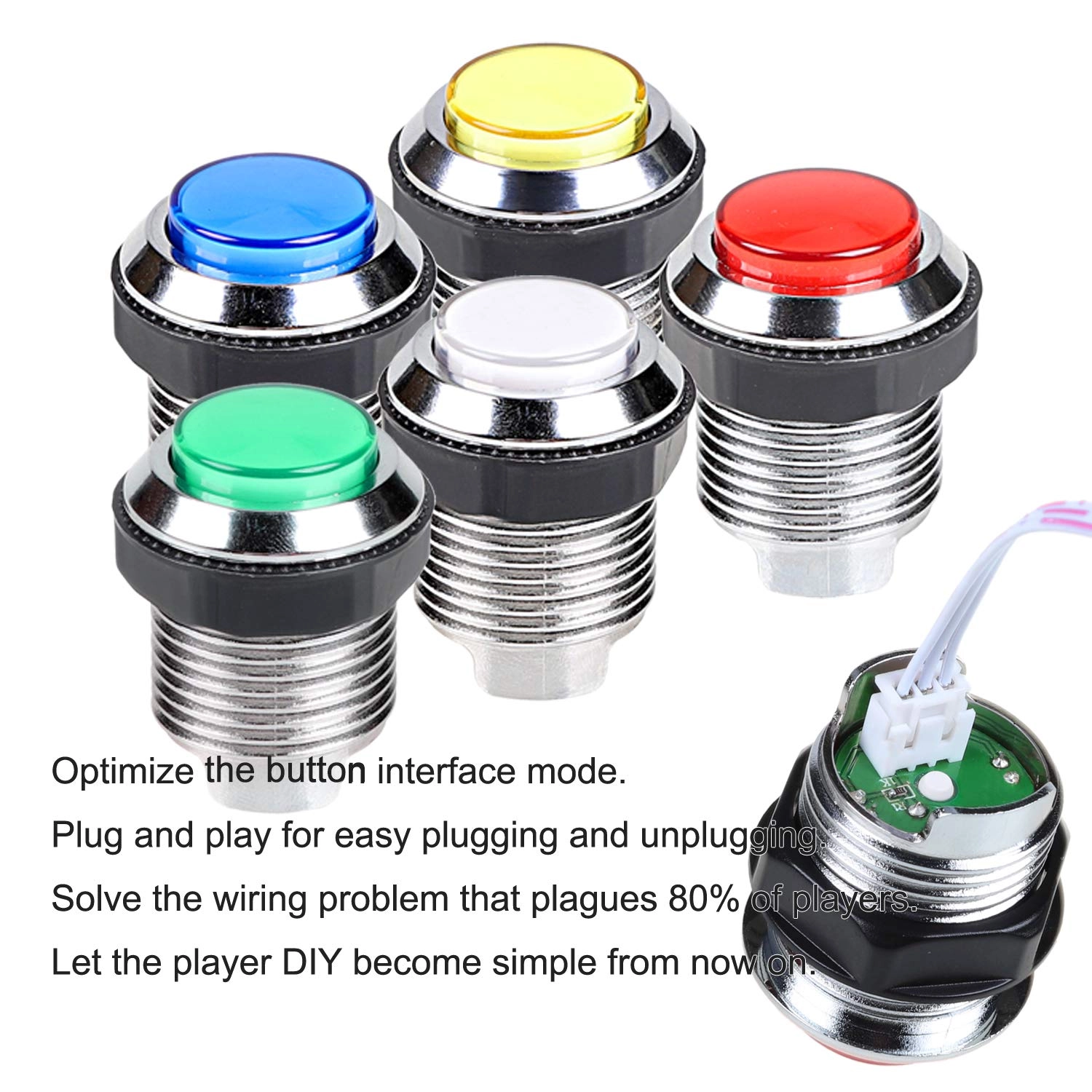 2 PLAYER ARCADE DIY KIT USB ENCODER + 8 WAYS STICKER + CHROME LED ILLUMINATED PUSH BUTTON