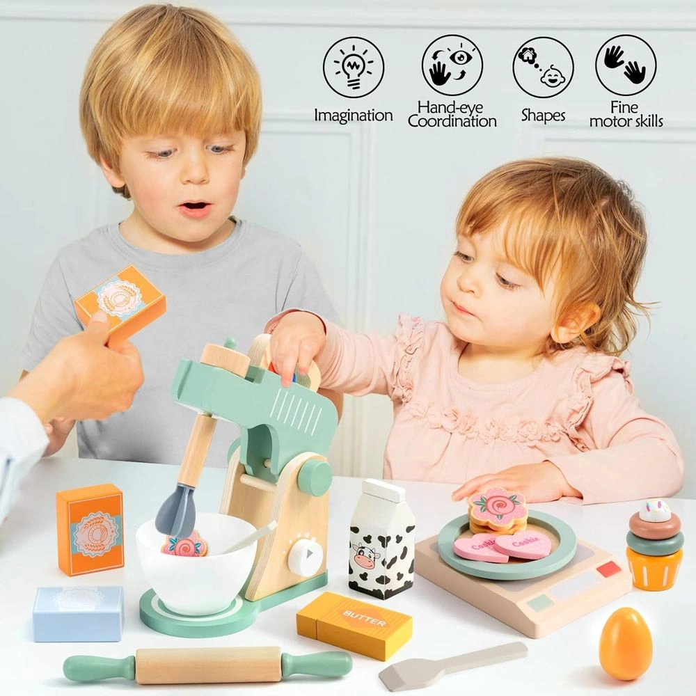 Kids Wooden Stand Mixer Baking Pretend Playset - 14pcs (5551007-KABI-0152)