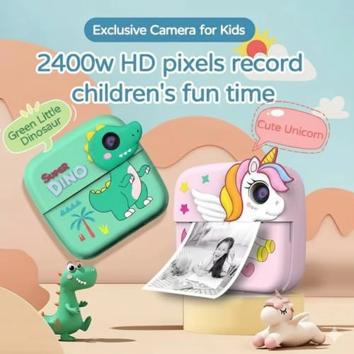 Dinosaur Theme Instant Print Kids Camera - Zero-Ink Thermal Green