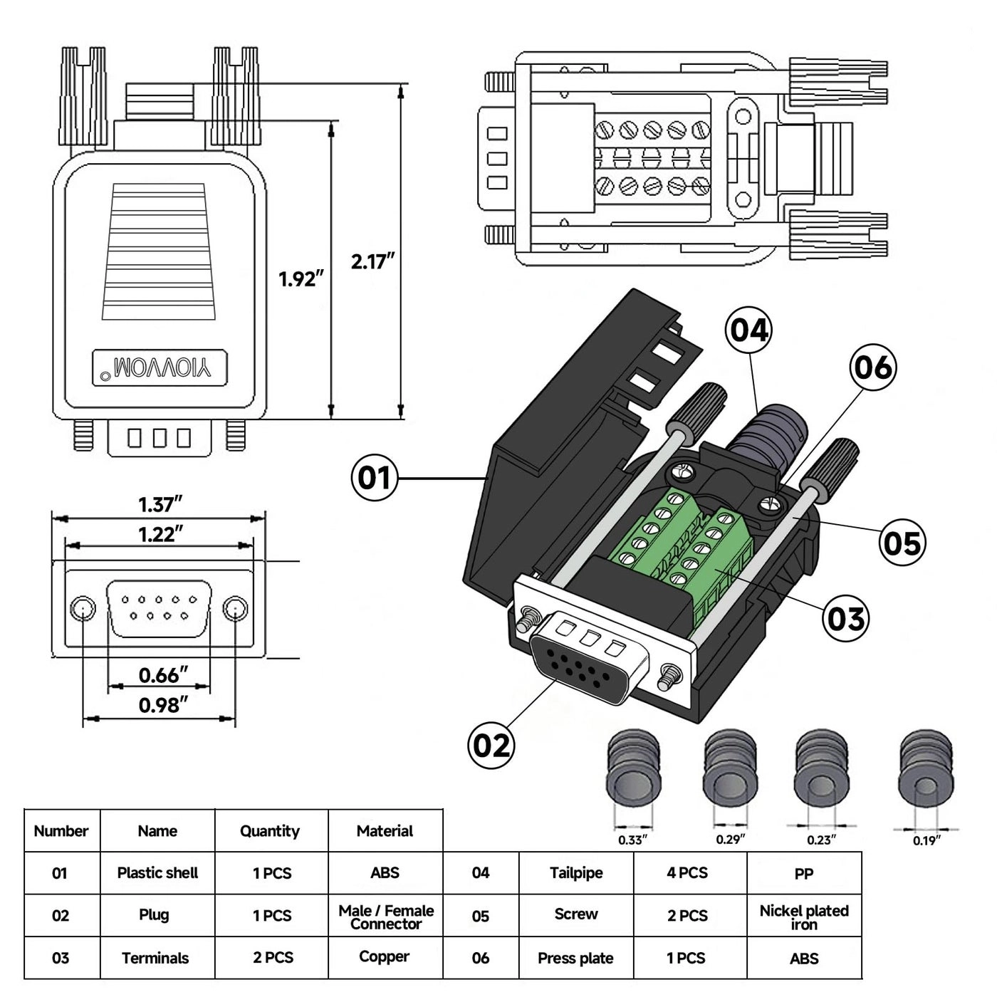 DB9 Breakout Connector - 9 pin RS232 Solderless