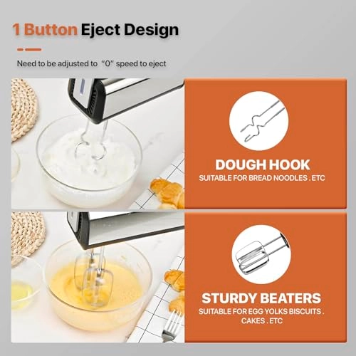 Electric Hand Mixer - 5 Speeds Stainless Steel Beaters