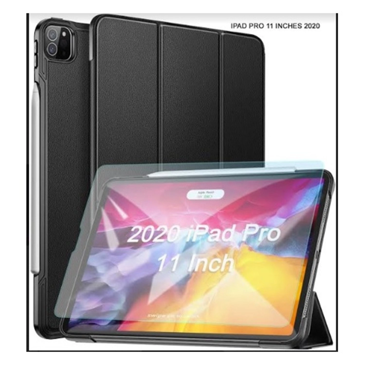 Max & Max Trifold Smart Folio Case with Pencil Holder and Tempered Glass for iPad Pro 11-inch (2020)
