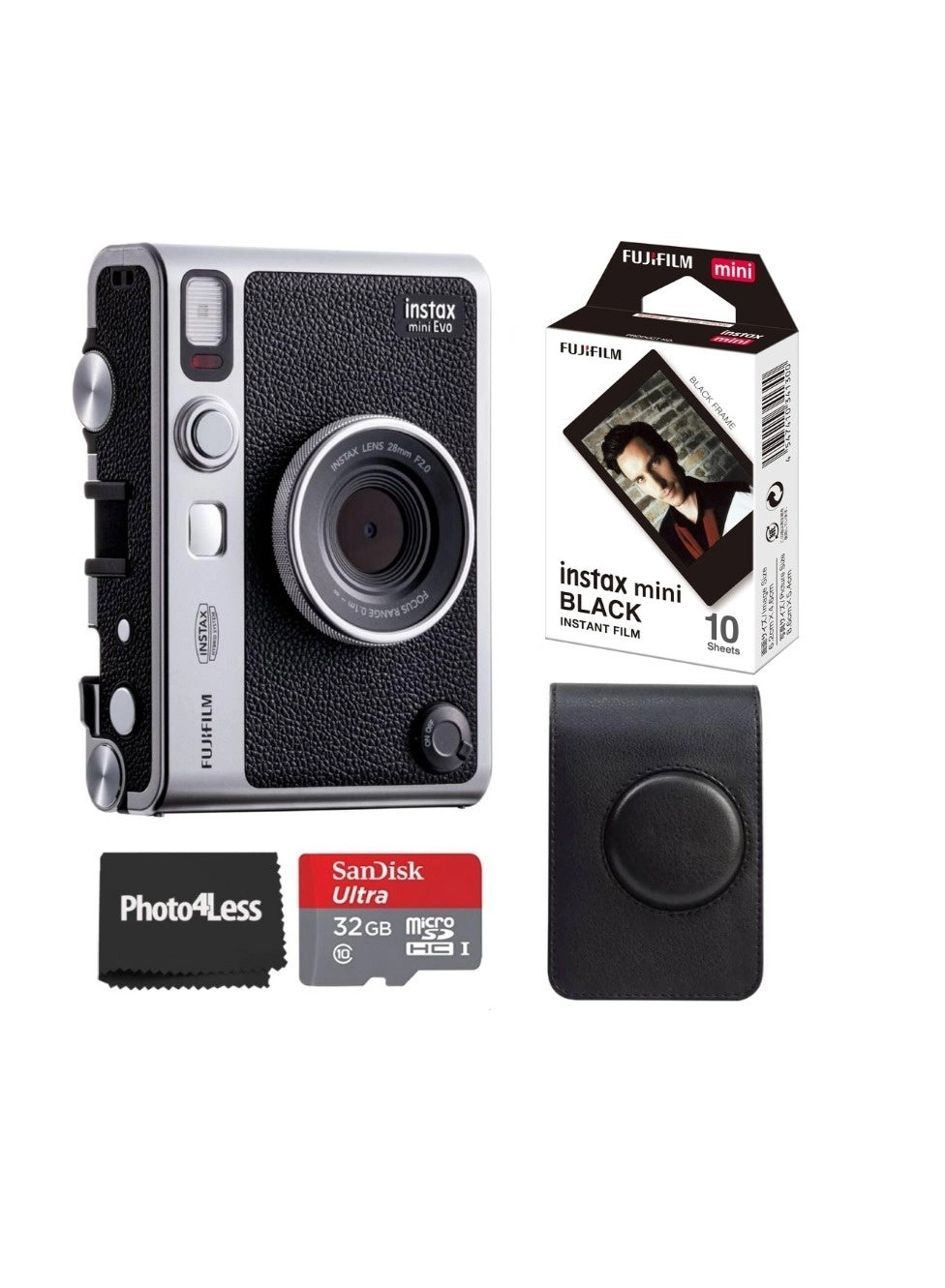 Instax EVO - Brown + Protective Case + SD Card - 32GB + Film - Blue Marble 10 Sheets