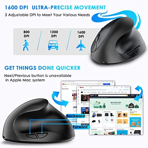 Ergonomic Mouse - Bluetooth (5.0/3.0) USB