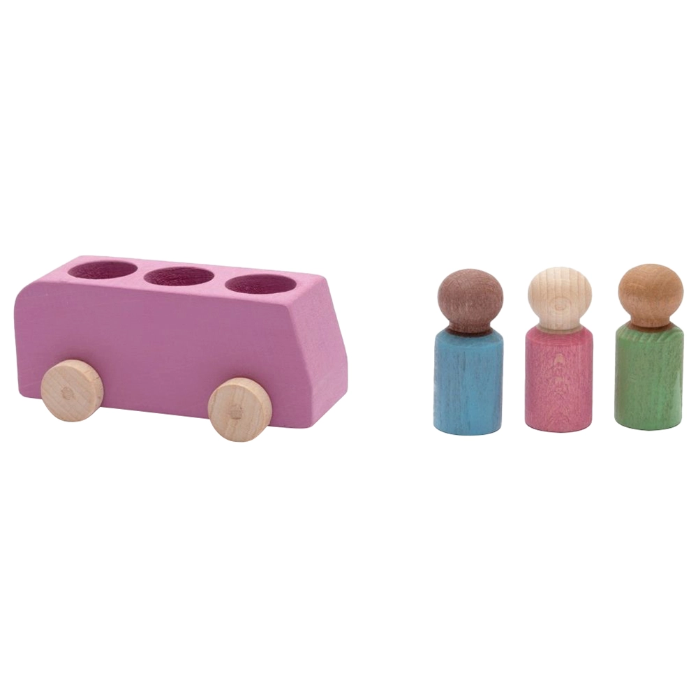Wooden Bus With 3 Figures - Suitable for 3 years & above