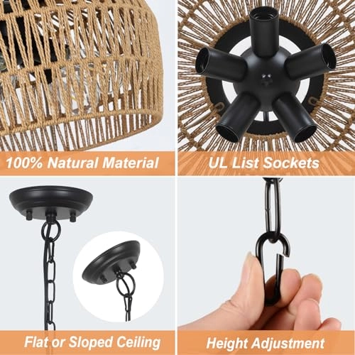 Rattan Chandelier - 19.7 to 80(MAX) inches