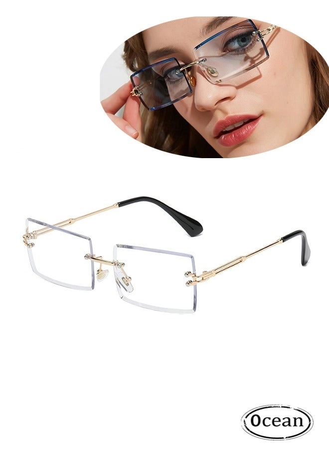 Rimless Rectangle Sunglasses - Blue