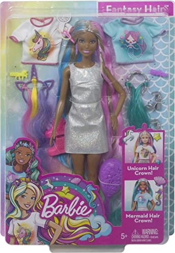 Barbie Fantasy Hair Doll - Brunette Mermaid & Unicorn Looks Ages 3+