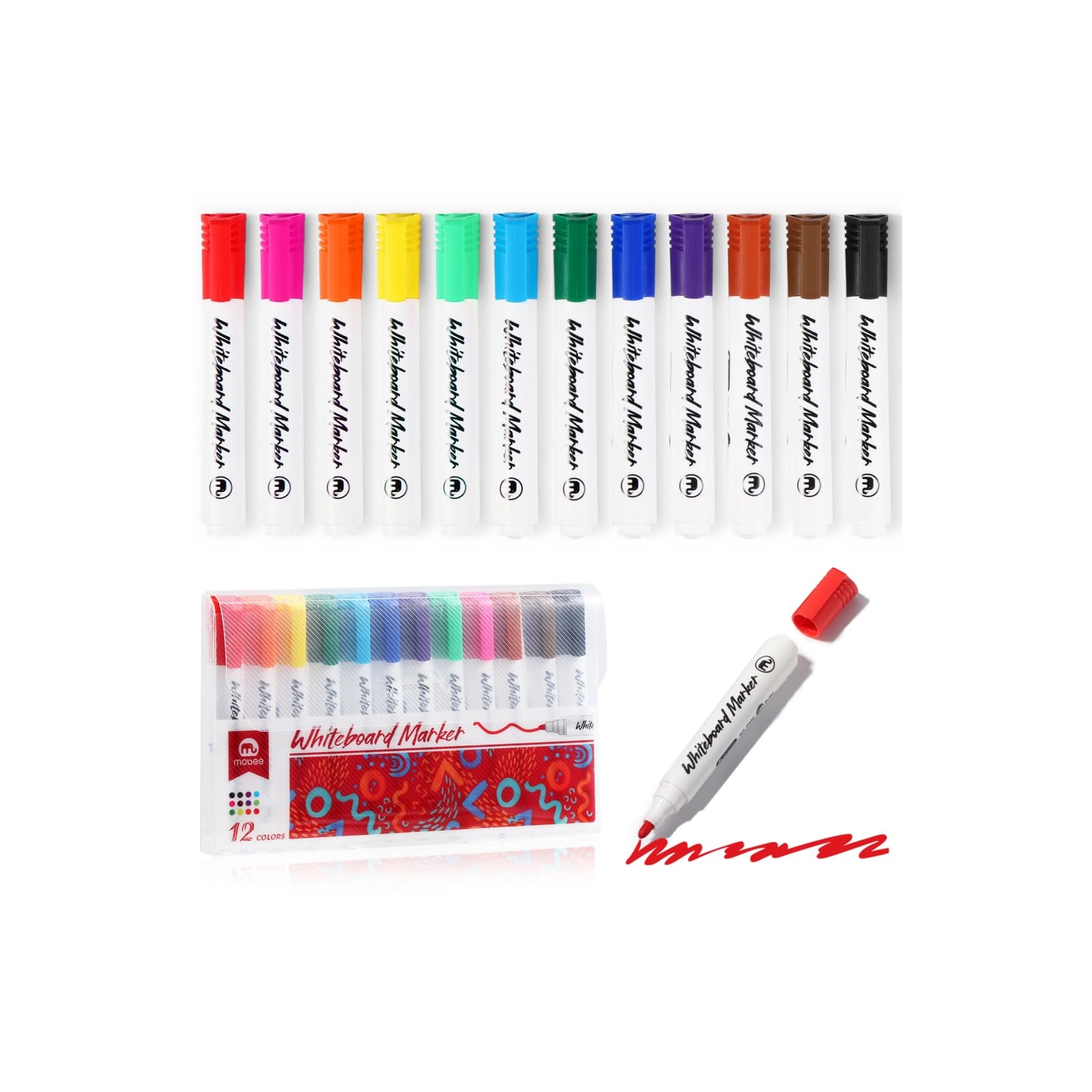Vinabo Feutres Tableau Blanc Effaçable - Red Orange Yellow Dark Green Sky Blue Lake Violet Grass Rose red Brown Fine