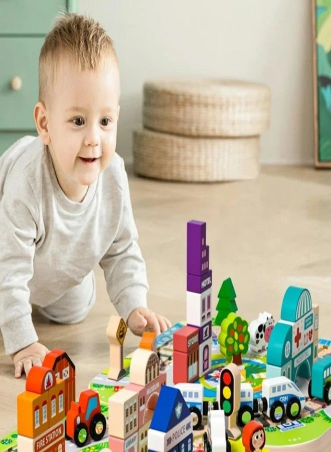 Wooden City Blocks - Buildings Vehicles Trees