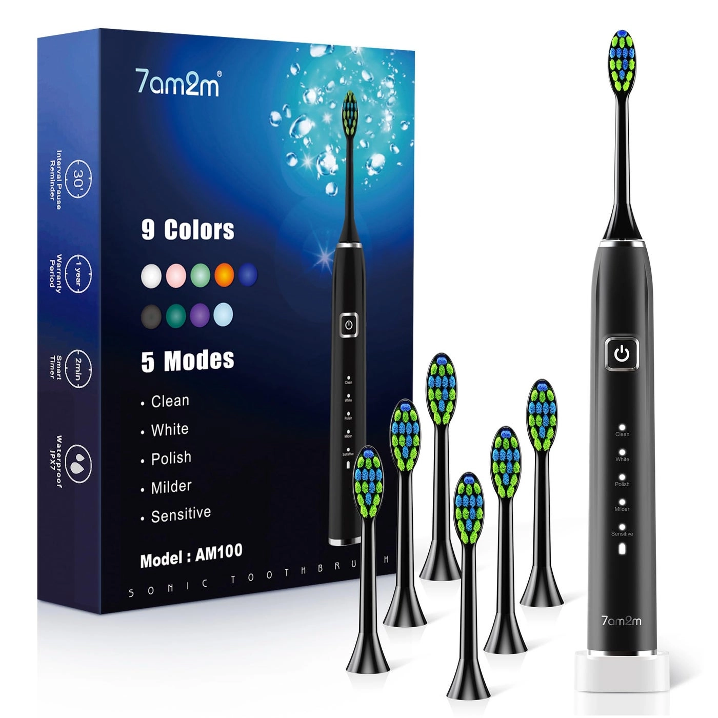 Sonic Electric Toothbrush - 6 Brush Heads 90-Day Battery