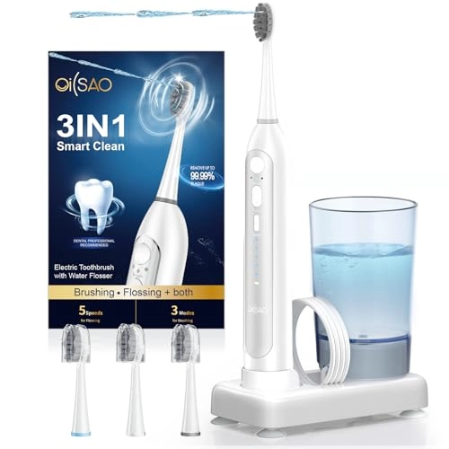 Electric Toothbrush with Water Flosser - 5 Brush Modes 3 Flossing Speeds 500ML Rechargeable