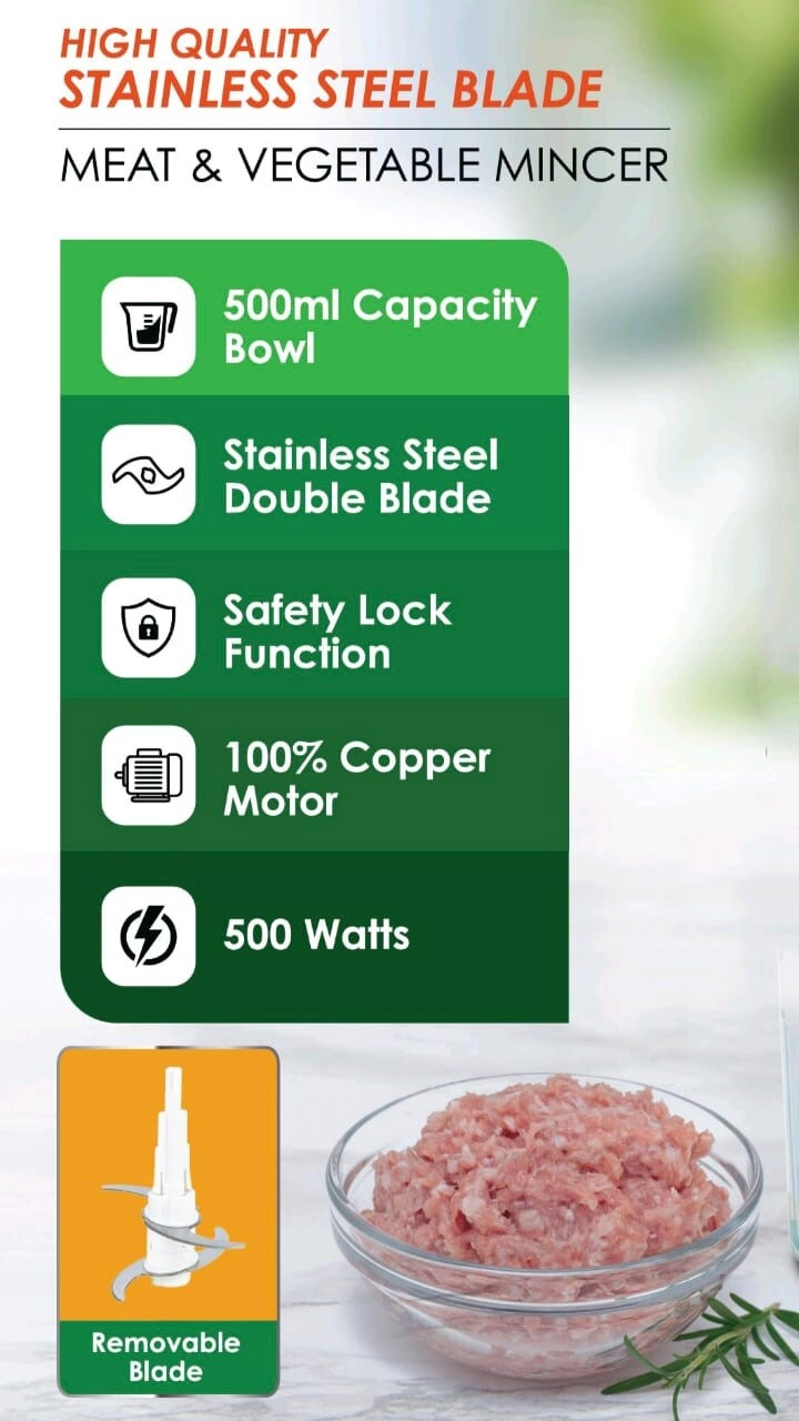 Electric Food Chopper & Mincer - 500ml