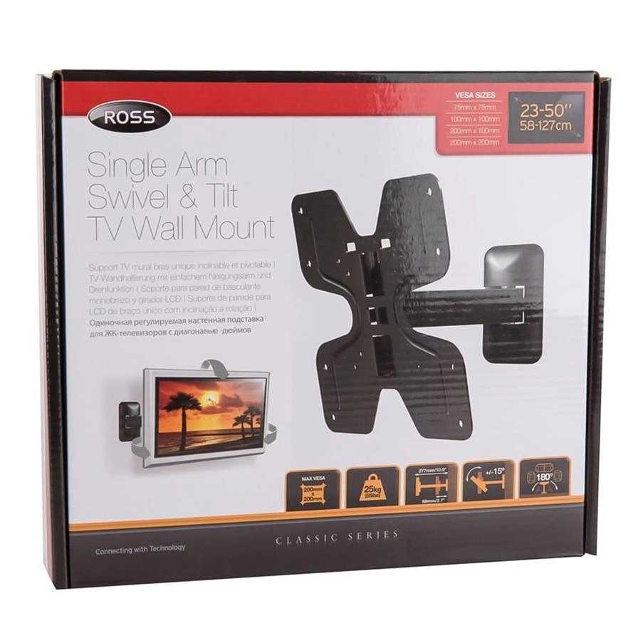 Single Arm Swivel & Tilt TV Wall Mount - 25 kilogram 58|127 cm