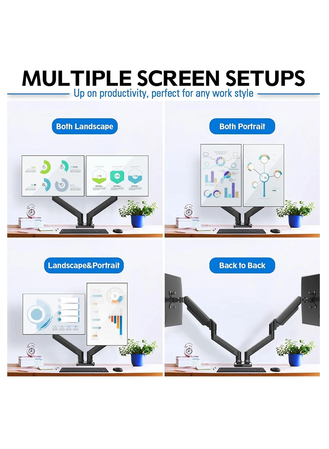 Dual Monitor Stand - two 13 to 32 inch VESA 75x75mm 100x100mm