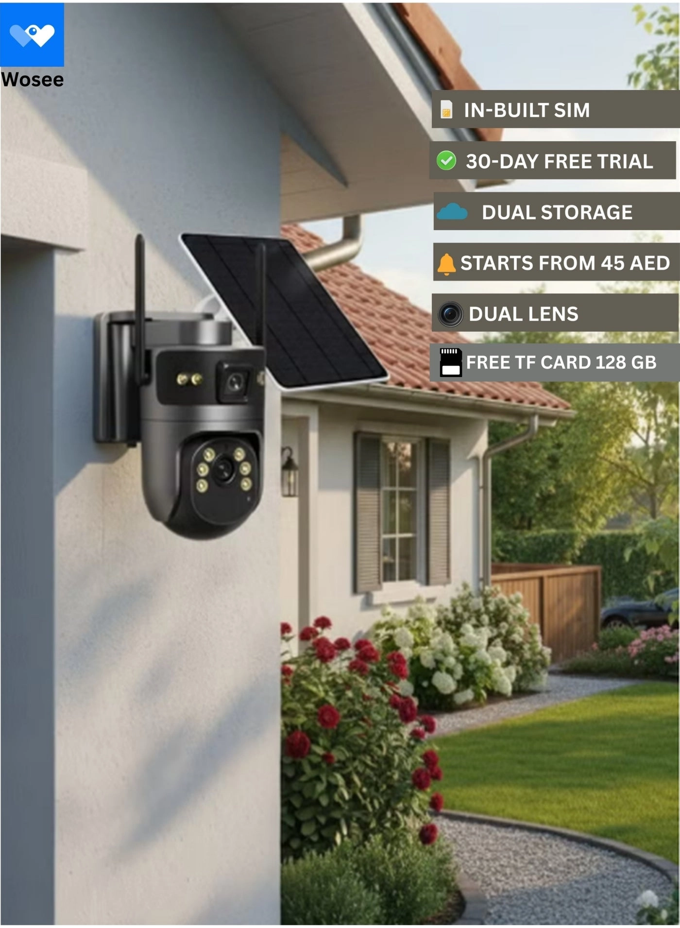 wosee 4G Solar Powered Security Camera 2K