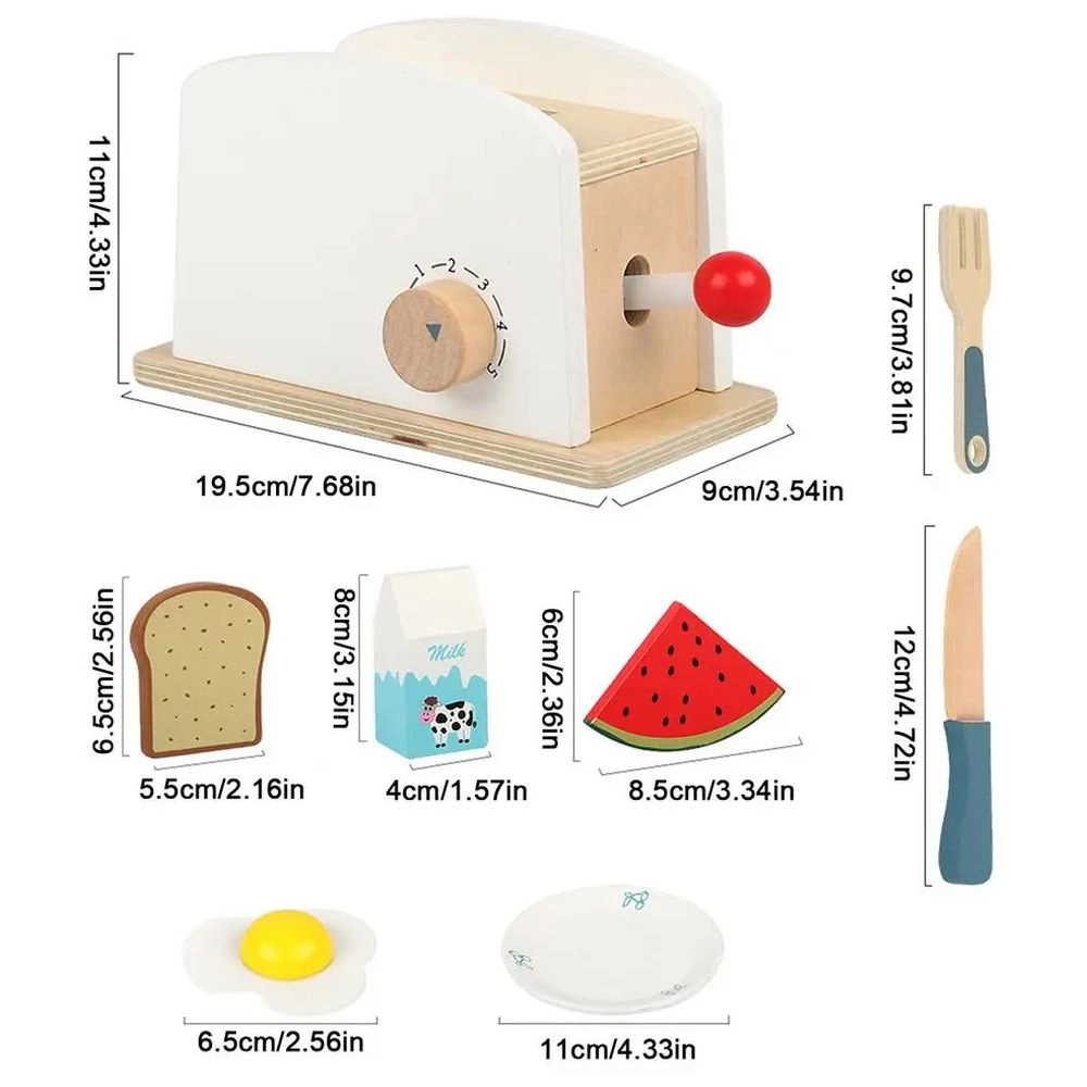 Kids Wooden Bread Toaster Toy Pretend Play Set (5551007-MSN20020)