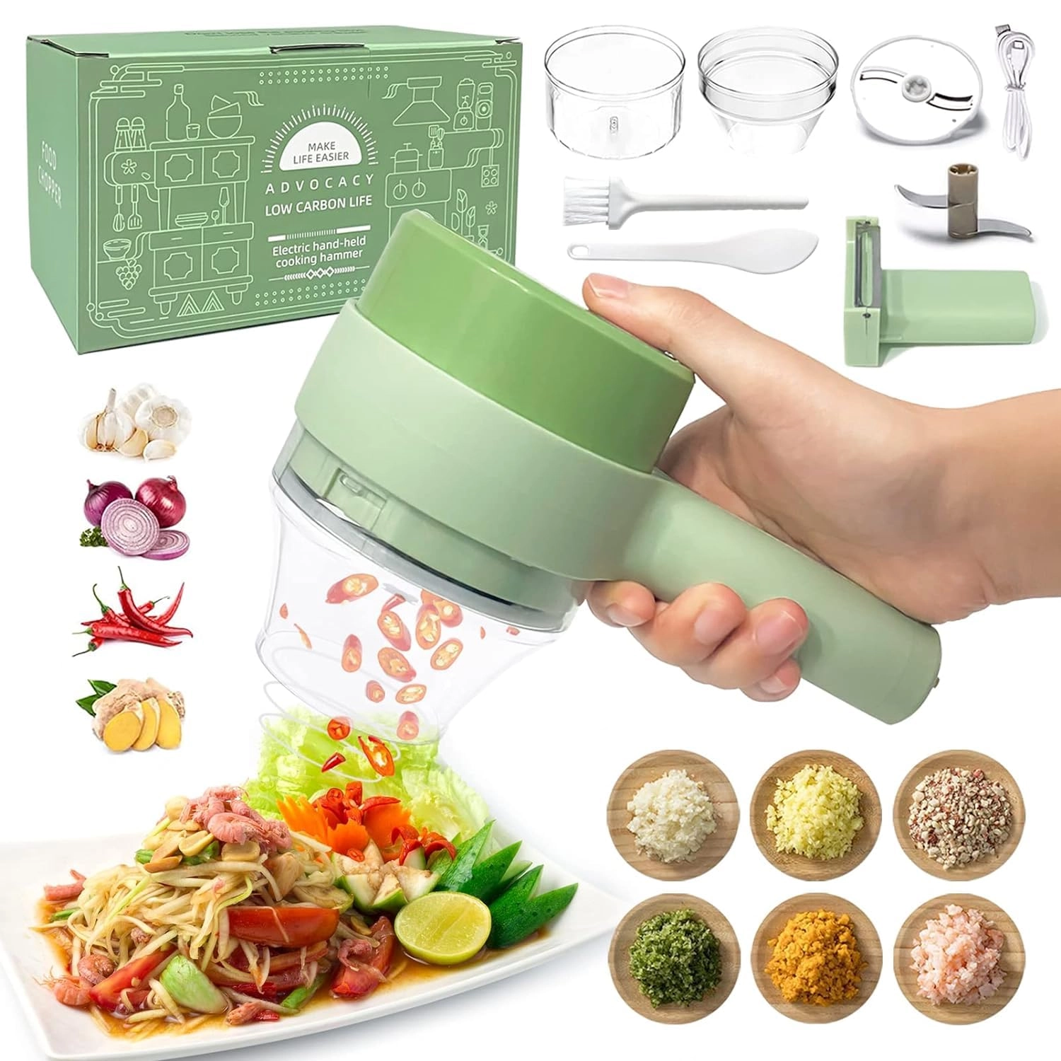 DUOLAM Handheld Electric Vegetable Cutter Set - USB Rechargeable