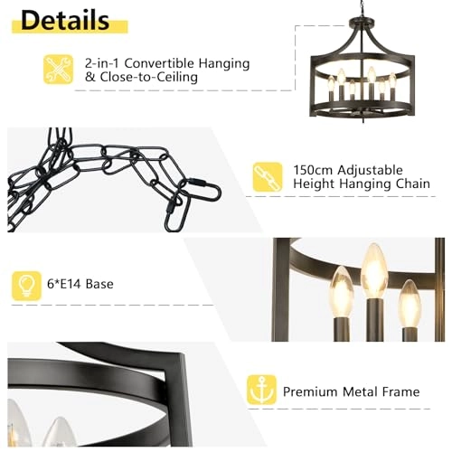 Modern Chandelier - 6 Lights Adjustable Height