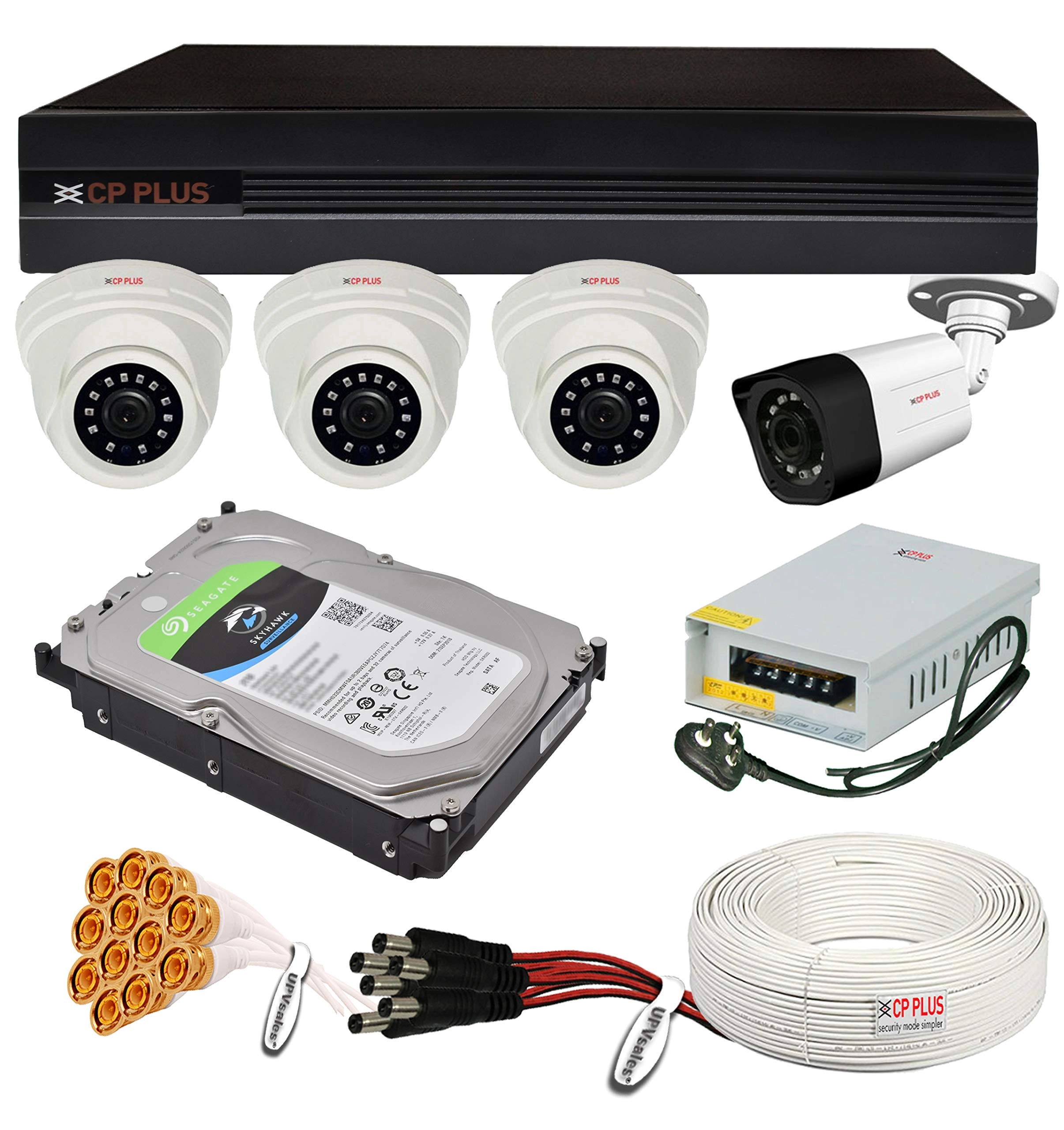 Aditya Infotech Ltd 2.4MP 4 Camera Combo Set + 4Ch DVR + 1TB HDD + Power Supply + 90Mtr Cable + Audio Mic and Connectors