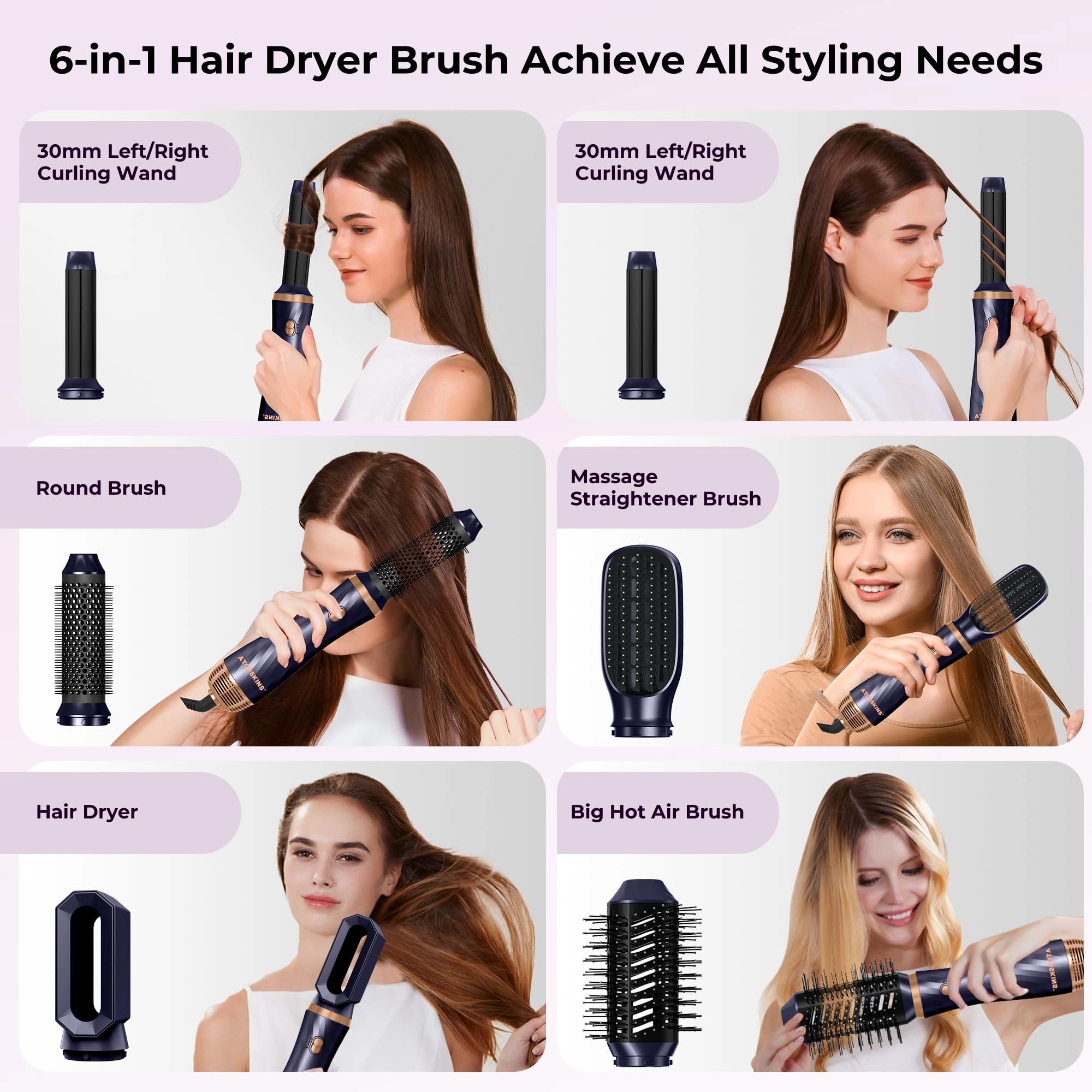 6 in 1 Hair Dryer Brush - 700 watts Gold