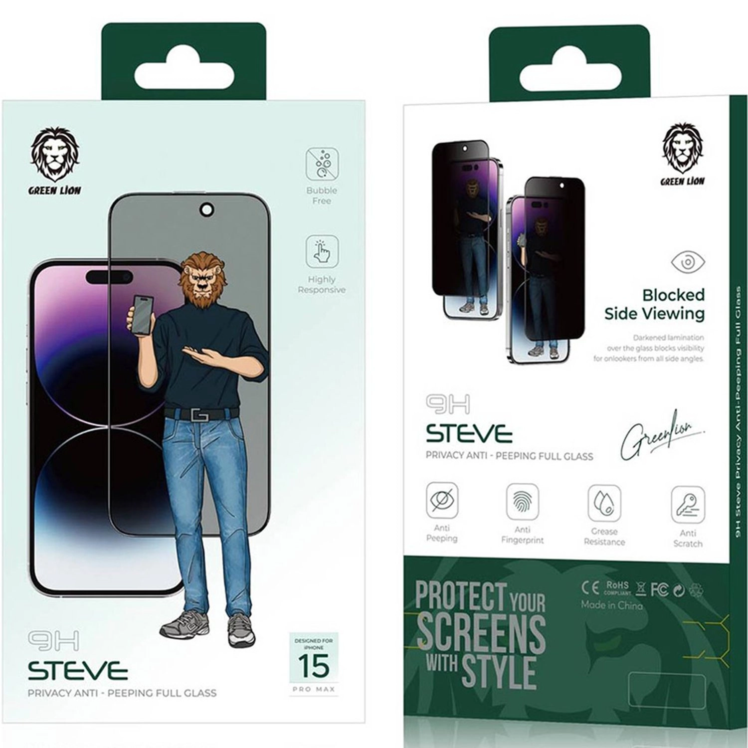 9H Steve Privacy Screen Protector - iPhone 15 Pro Max