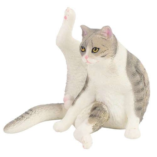 Cat Figurine 7.98 cm Plastic - Gray Leg Lifting Sitting Cat
