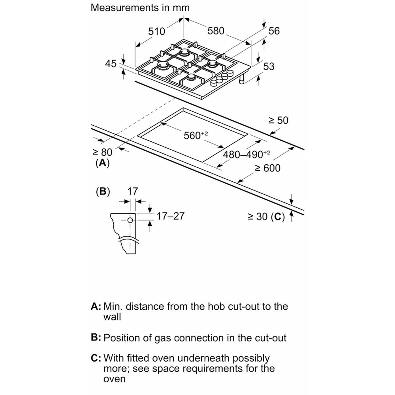 Series 2 PBP6C5K60M Gas hob