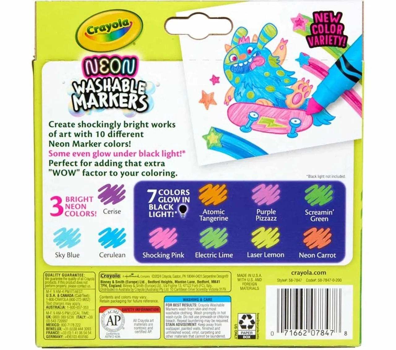 Neon Washable Broad Line Markers - 10 Pcs Multicolor