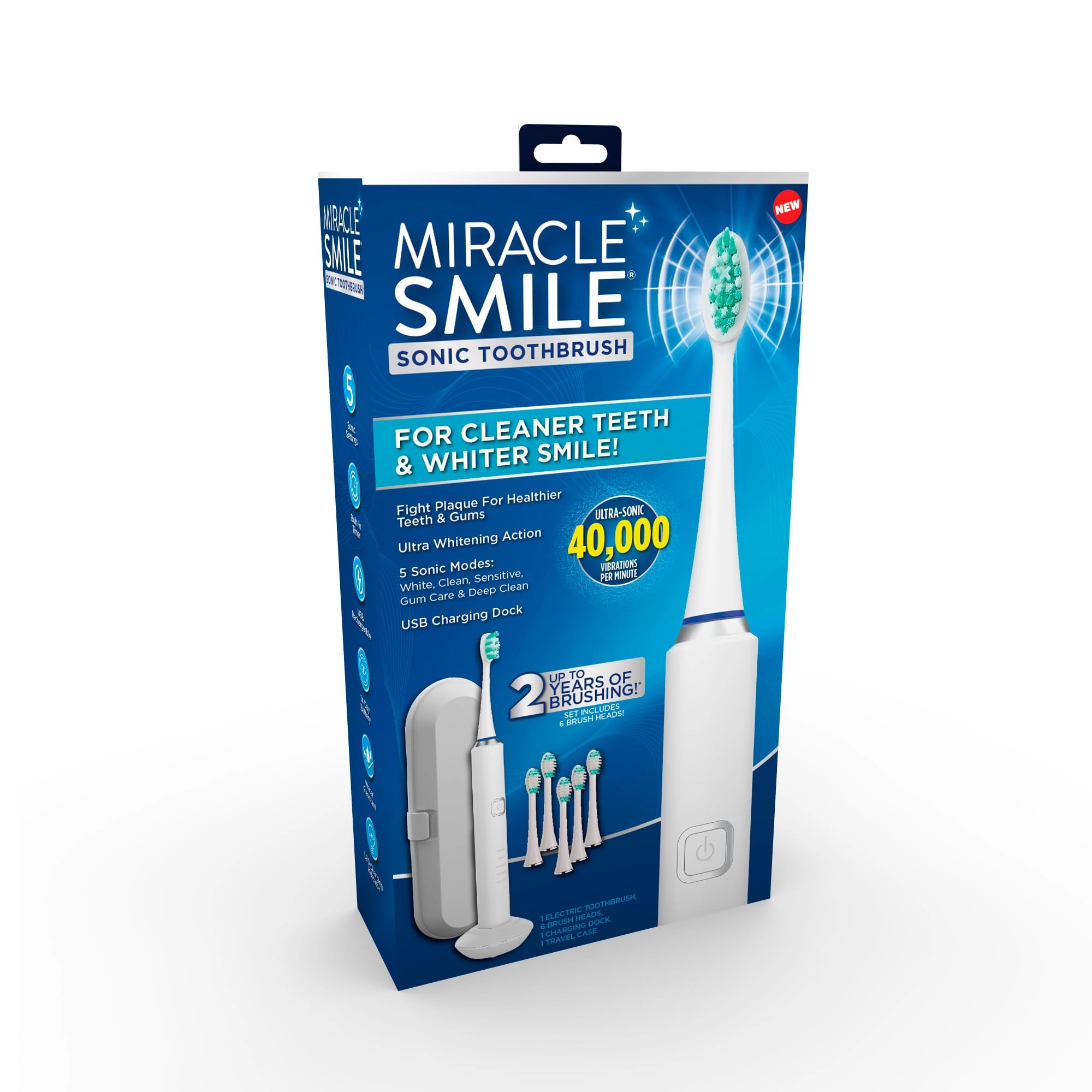 Ontel Miracle Smile Sonic Toothbrush - 40,000 VPM 5 Cleaning Modes