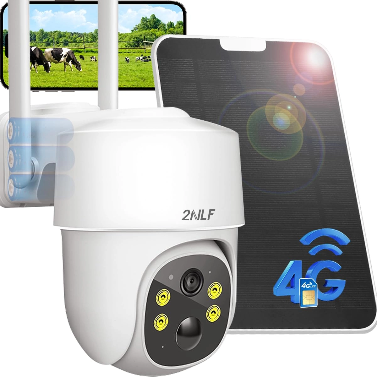 2NLF Solar-Powered 4G LTE Outdoor Security Camera 1296p