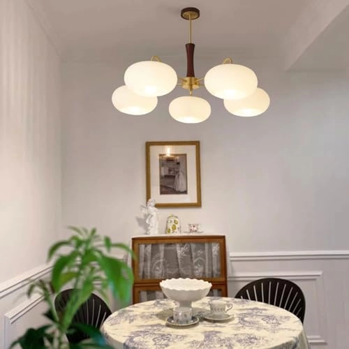 Mid Century Modern Milk Glass Chandelier - Dimmable