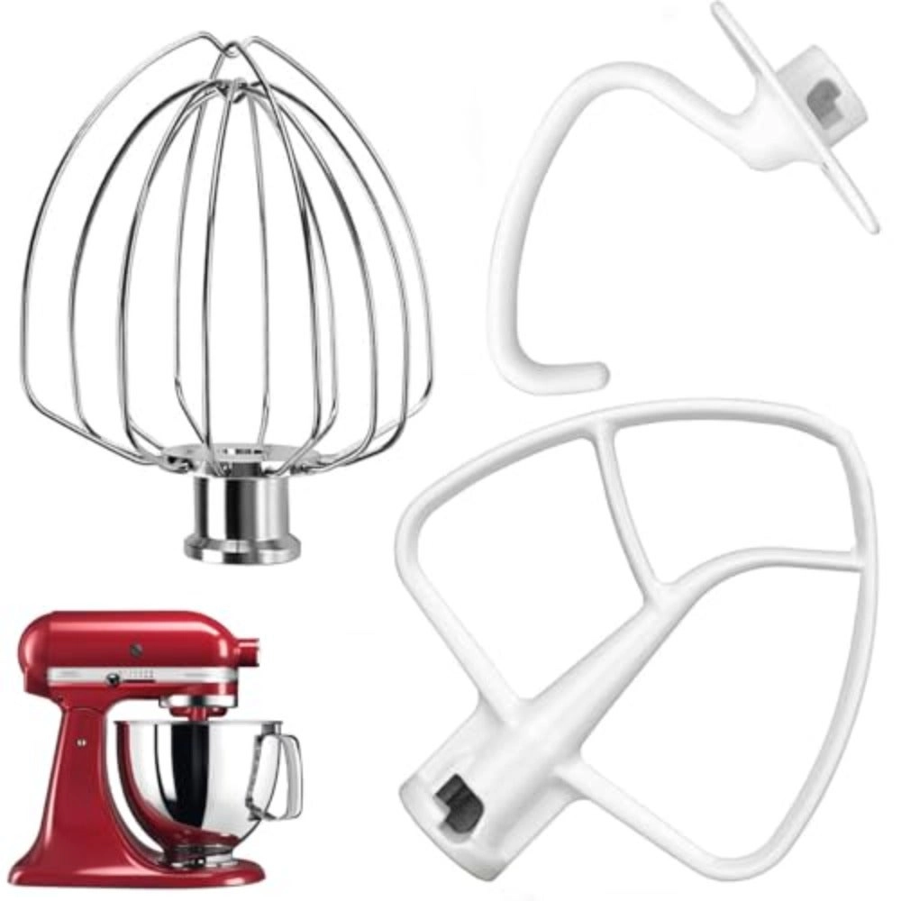 Generic Dough Hook - Stainless Steel + Flat Beater - Coated Flat Blade + Wire Whip