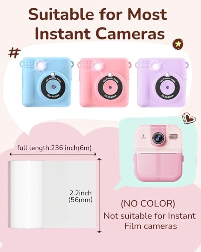 Kids Camera Paper Roll Refill - 6 Rolls 2 Inches