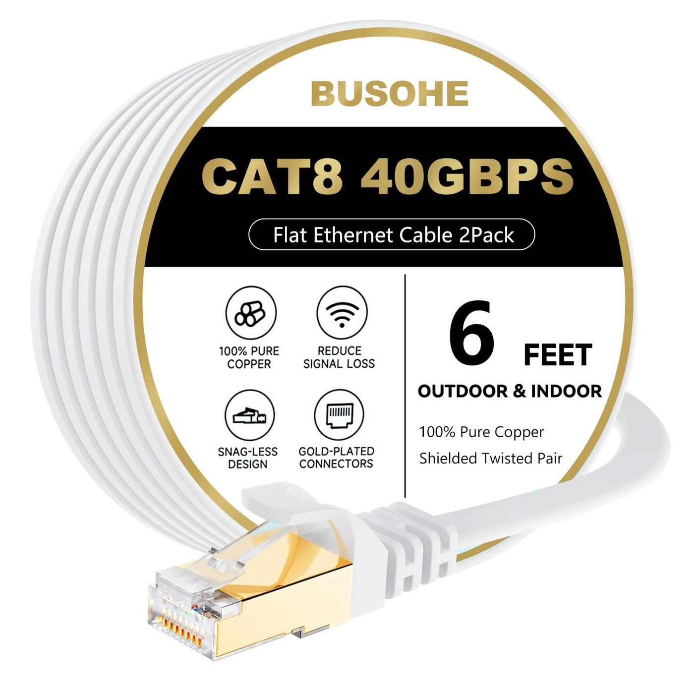 BUSOHE Cat 8 Ethernet Cable - 6 FT Pack
