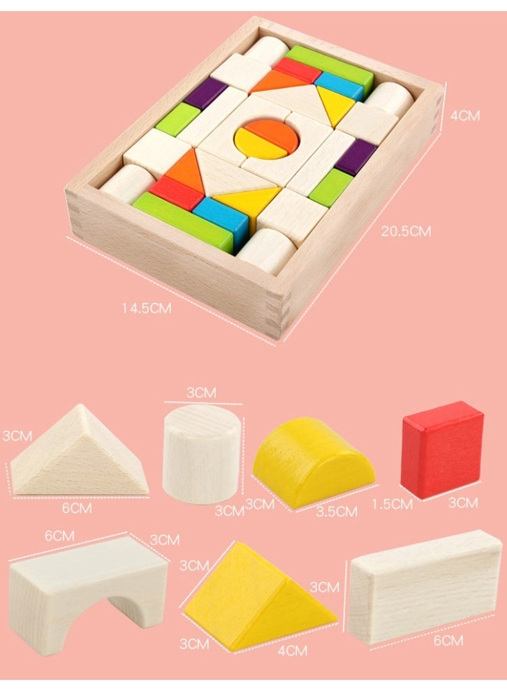 Wooden Building Blocks Set - 30 pcs