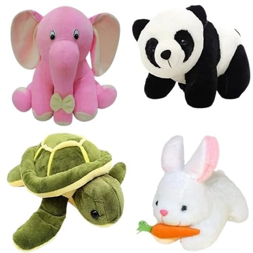 Elephant - 32 cm Plush + Panda + Rabbit + Turtle