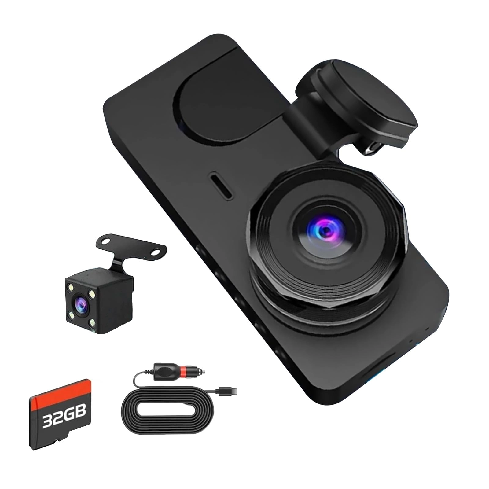 MOUDOAUER 3 Channel Dash Cam - 32GB Front and Rear