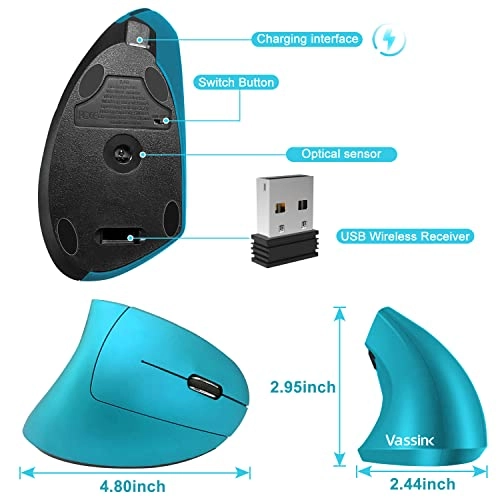 Ergonomic Vertical Wireless Optical Mouse - USB