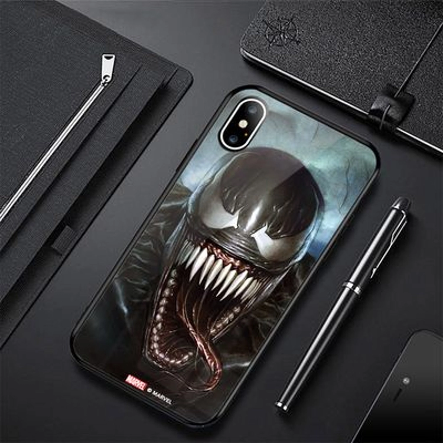 Venom Smile Back Case - TPU Bumper Case + Tempered Glass Back for iPhone Xs Max