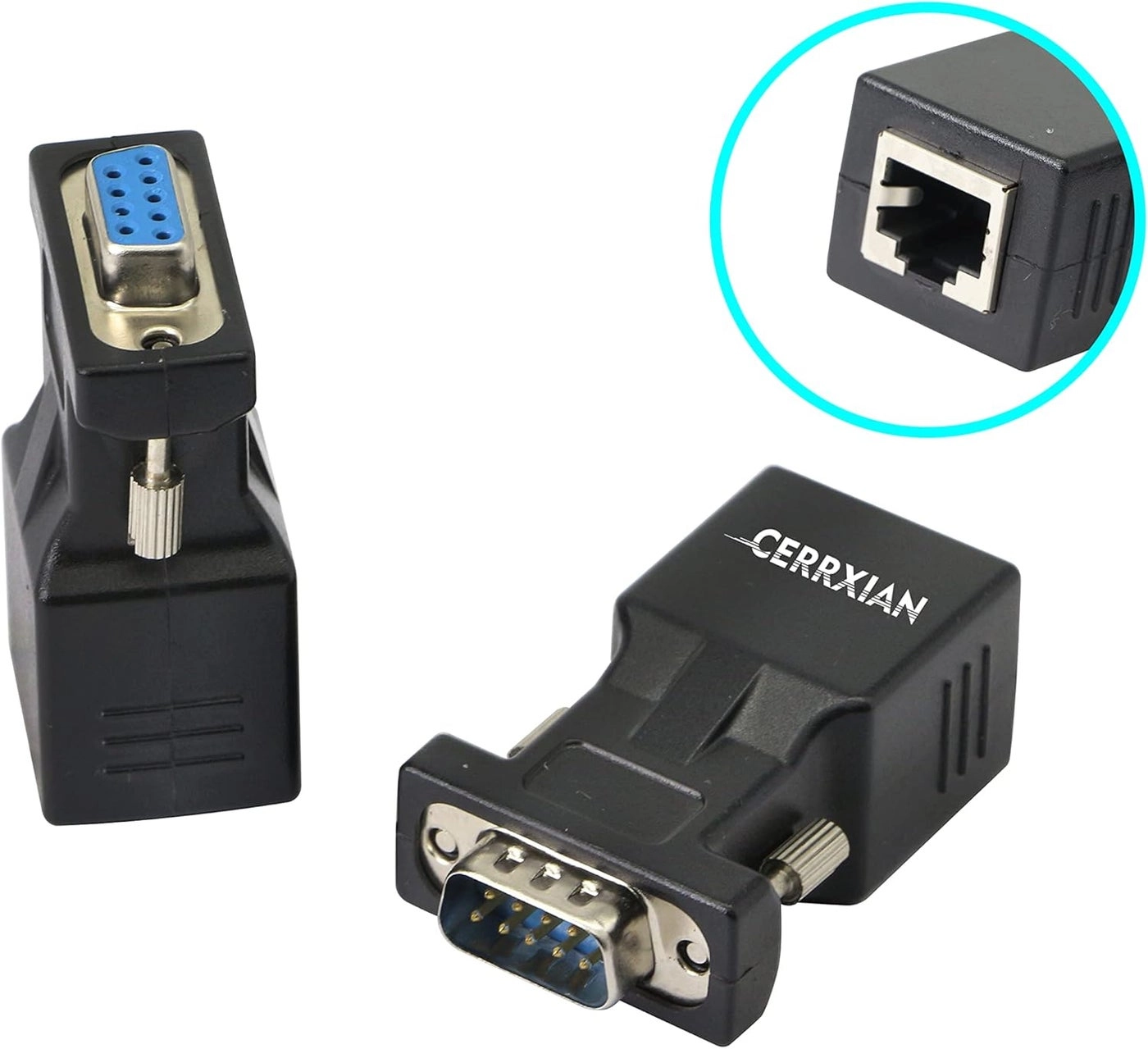 DB9 RS232 Serial Coupler Extender Adapter - Male & Female RJ45 Cat5e Cat6 Pack
