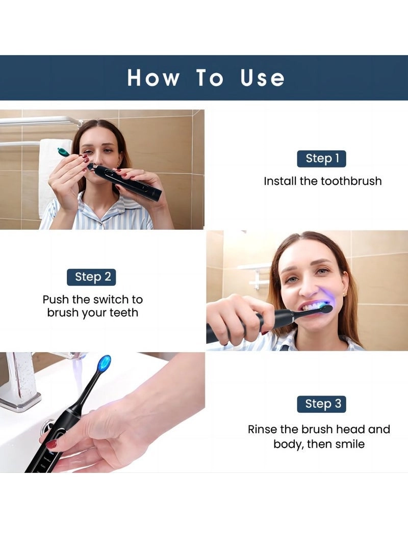 Electric Toothbrush - 42,000VPM 2 Brush Heads IPX7 Waterproof