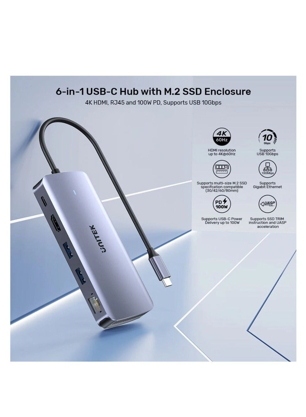 6-in-1 USB-C Hub - Built-in M.2 SSD Enclosure 4K HDMI