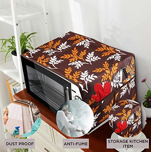 Microwave-Oven Top Cover - Polyester 3-Layered 4 Pockets Maroon